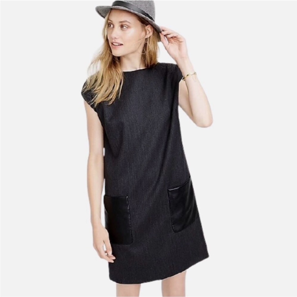 J.Crew Women’s Wool Shift Dress with‎ Faux Leather Pockets - 0P